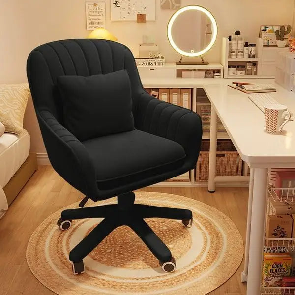 Soft Velvet Vanity Desk Chair with Pillow Swivel Rolling Computer Chair Home Office Accent Task Chair fo Girls Women Living Room