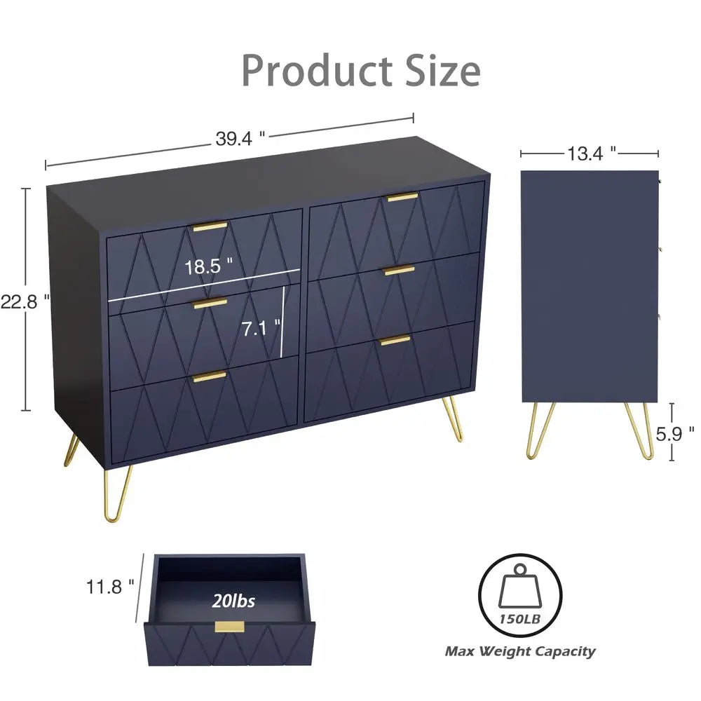 XMSJ Six Drawer Bedroom Dresser With Wood Storage Cabinet