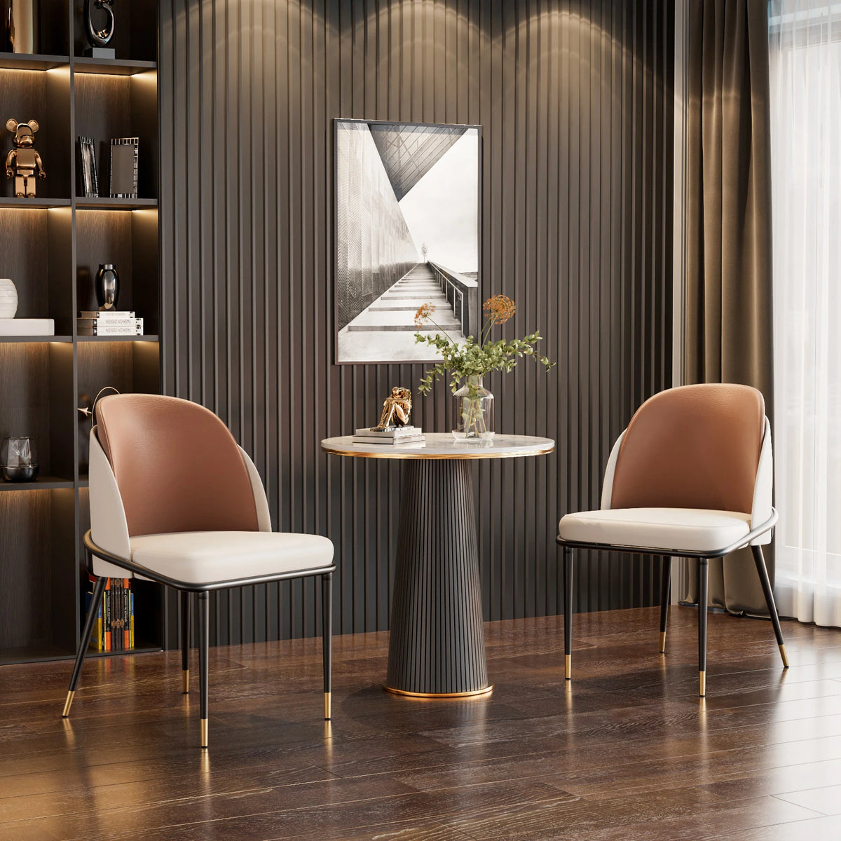 Modern Set Of 2 Faux Leather Dining Chairs Wooden Backrest