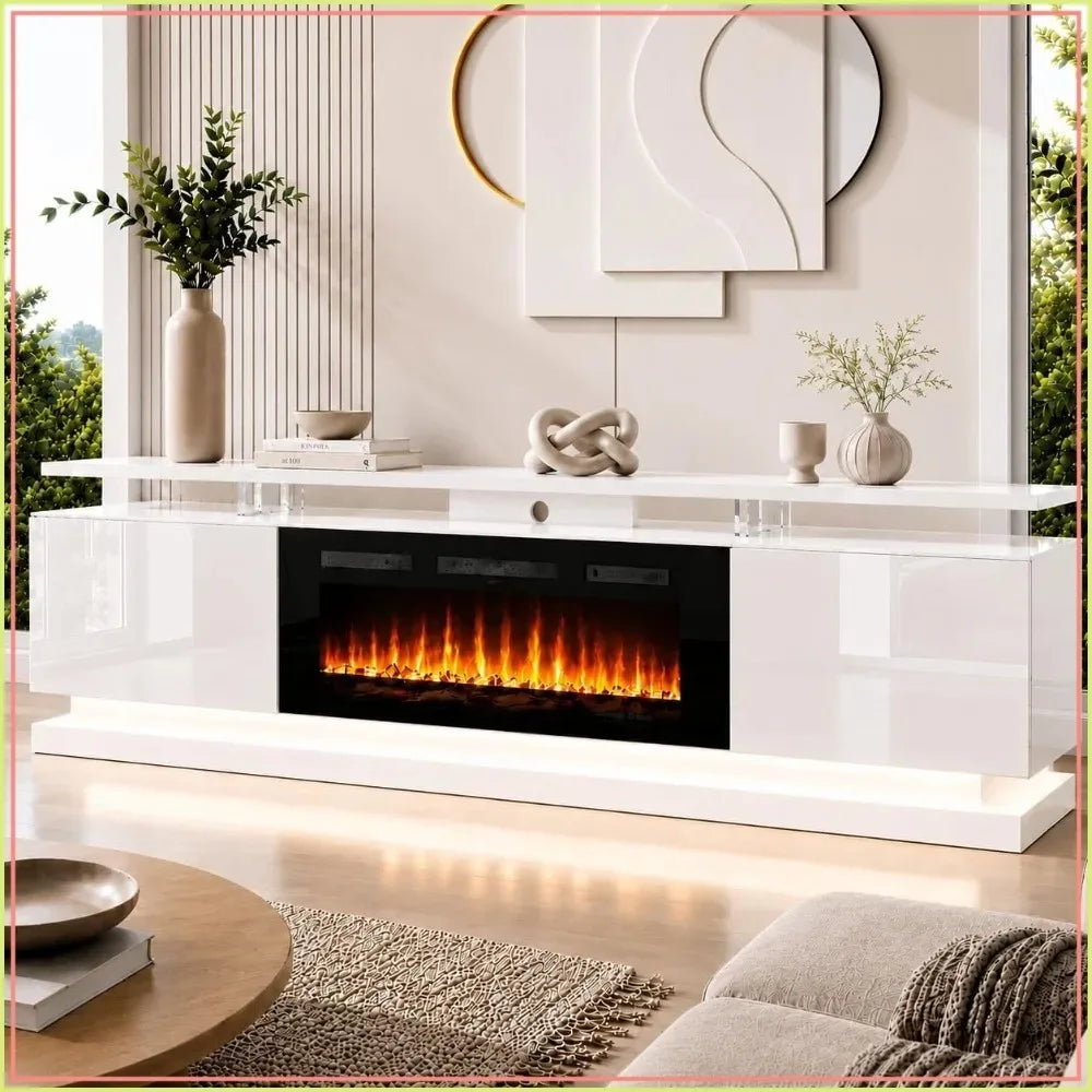 Electric Fireplace TV Stand With Storage And RGB LED Lighting