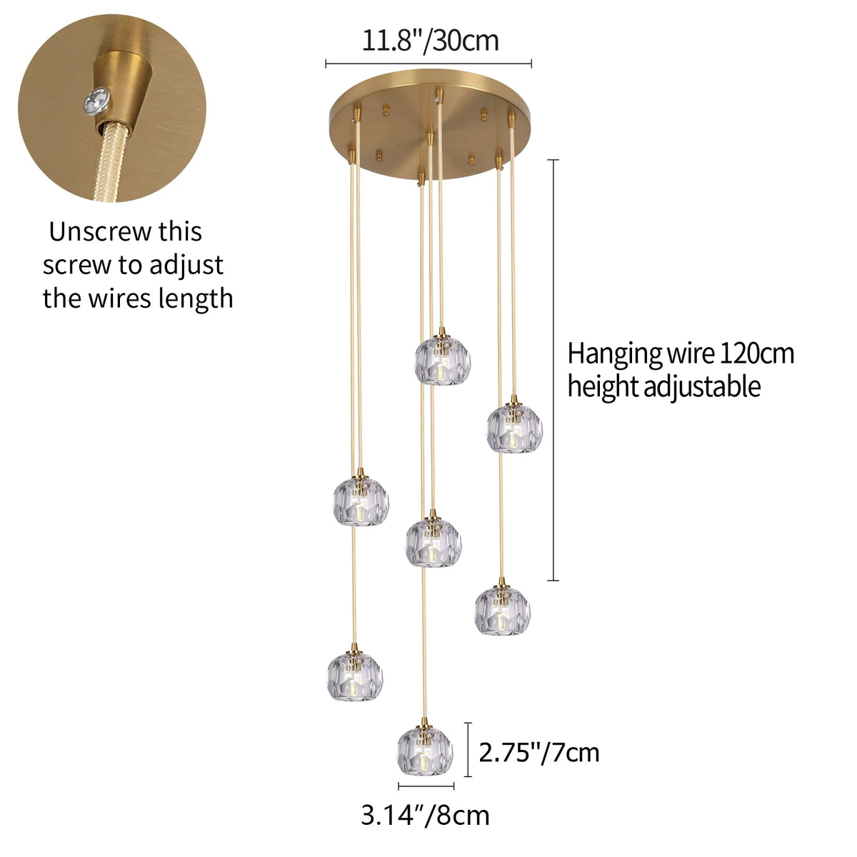 VETRULUS Modern LED Crystal Ball Pendant Light Chandelier