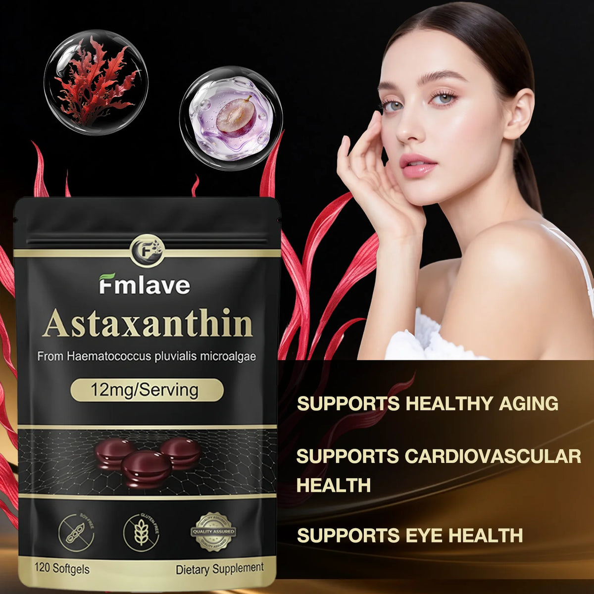 FMLAVE Astaxanthin 12mg Natural Antioxidant Softgels For Eye Health
