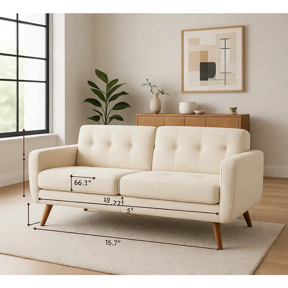 Mid Century Modern Loveseat Sofa Upholstered With Button Tufting