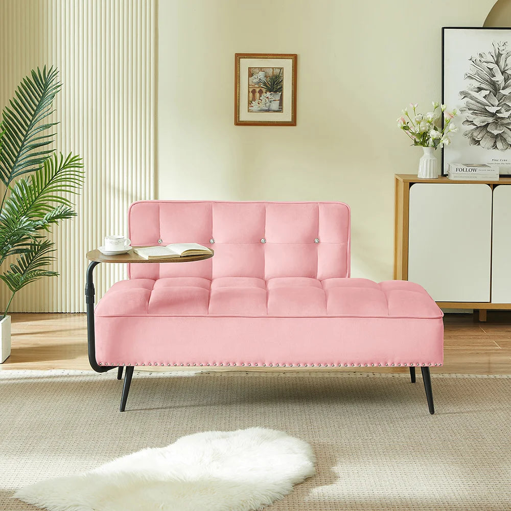 Modern Velvet Sofa With Rotating Side Table Space Saving Design