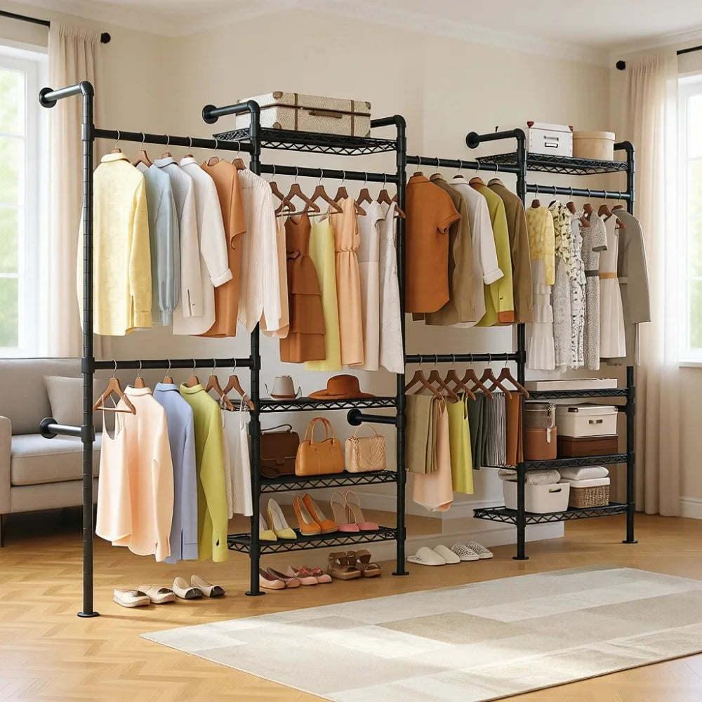 Wall Mounted Closet System Industrial Pipe Clothes Rack For Storage