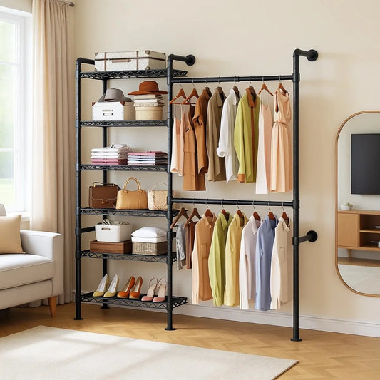 Industrial Pipe Clothing Rack Expandable Heavy Duty Closet Organizer