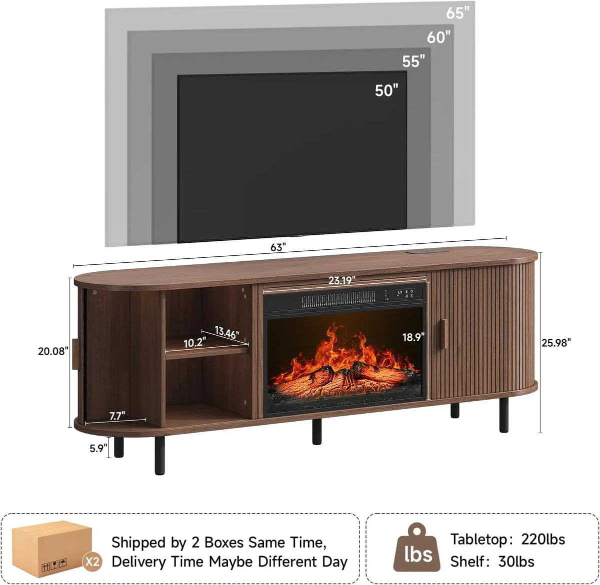 ONBRILL Fluted Electric Fireplace TV Stand With Sliding Doors