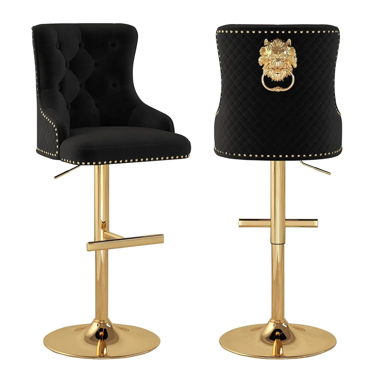 Velvet Bar Stool Set 2 Swivel Counter Height Adjustable Nailhead Gold Metal Base Kitchen Dining, Custom