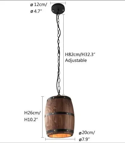 Retro Wood Wine Barrel Pendant Light For Dining Room