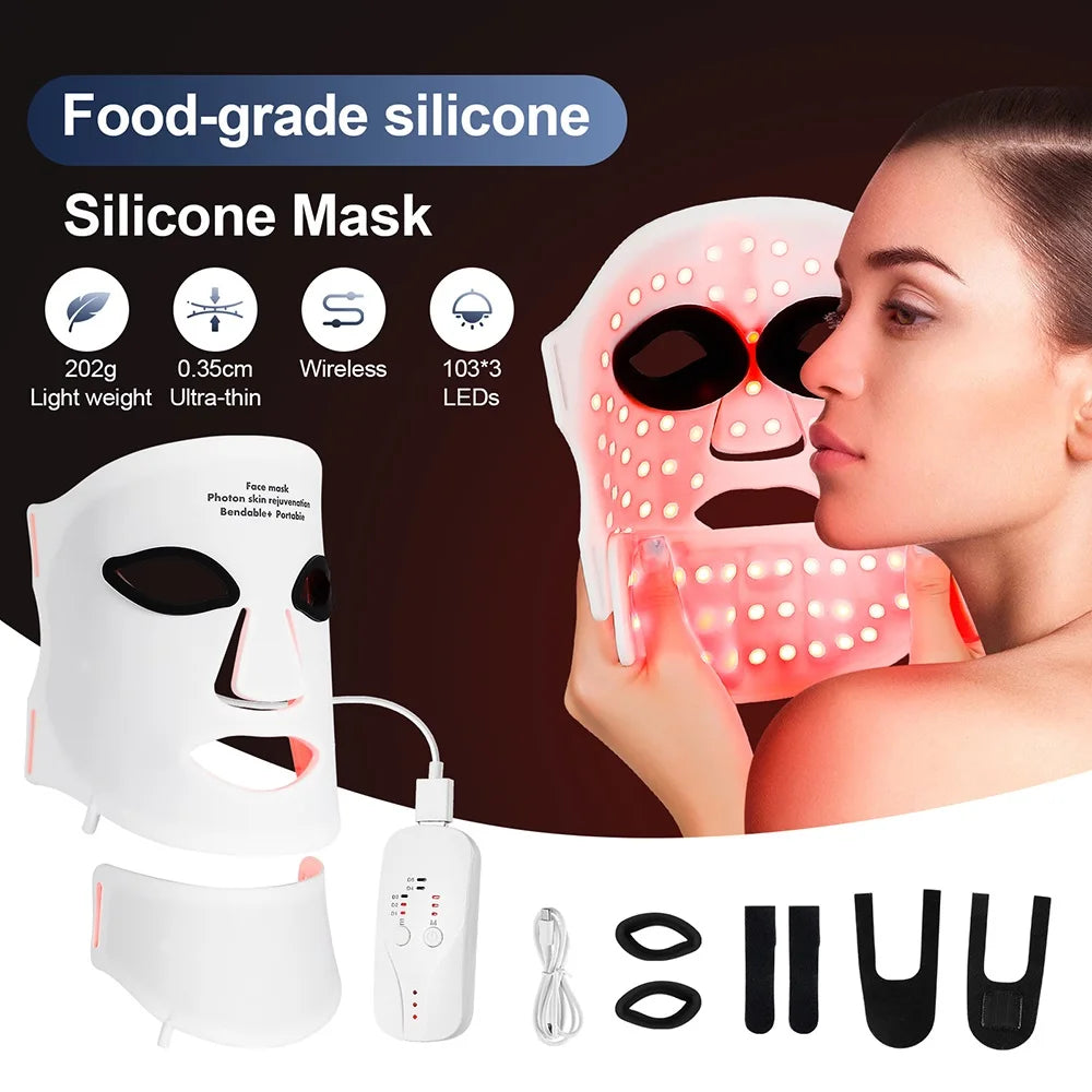 Foreverlily Silicone LED Mask With Neck 7 Color Photon Therapy