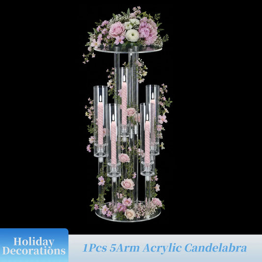 Vincigant Clear Acrylic Candelabra 5 Arm Led Candle Holder