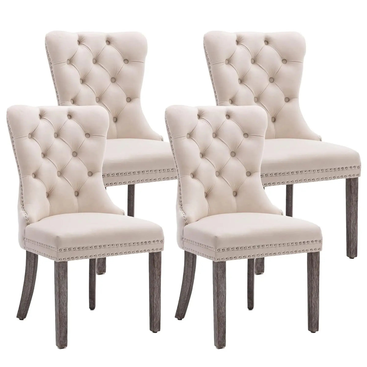 Velvet Upholstered Tufted Dining Chair with Nailhead Trim & Ring Pull, Solid Wood Legs, Modern Kitchen Chair, Set of 4, Custom