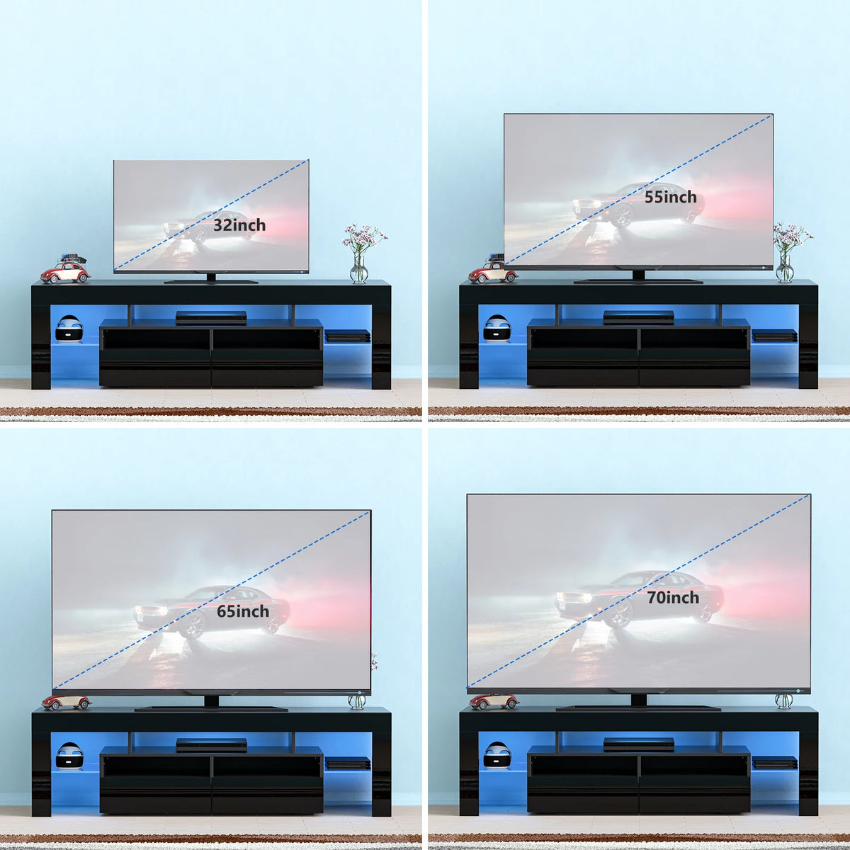 QiaoShiRen 71 Inch Modern Black LED TV Stand With Storage