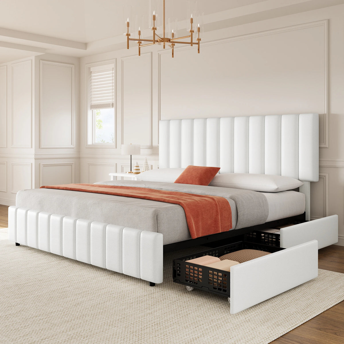 GAOMON Upholstered Platform Bed With Storage Drawers And Adjustable Headboard