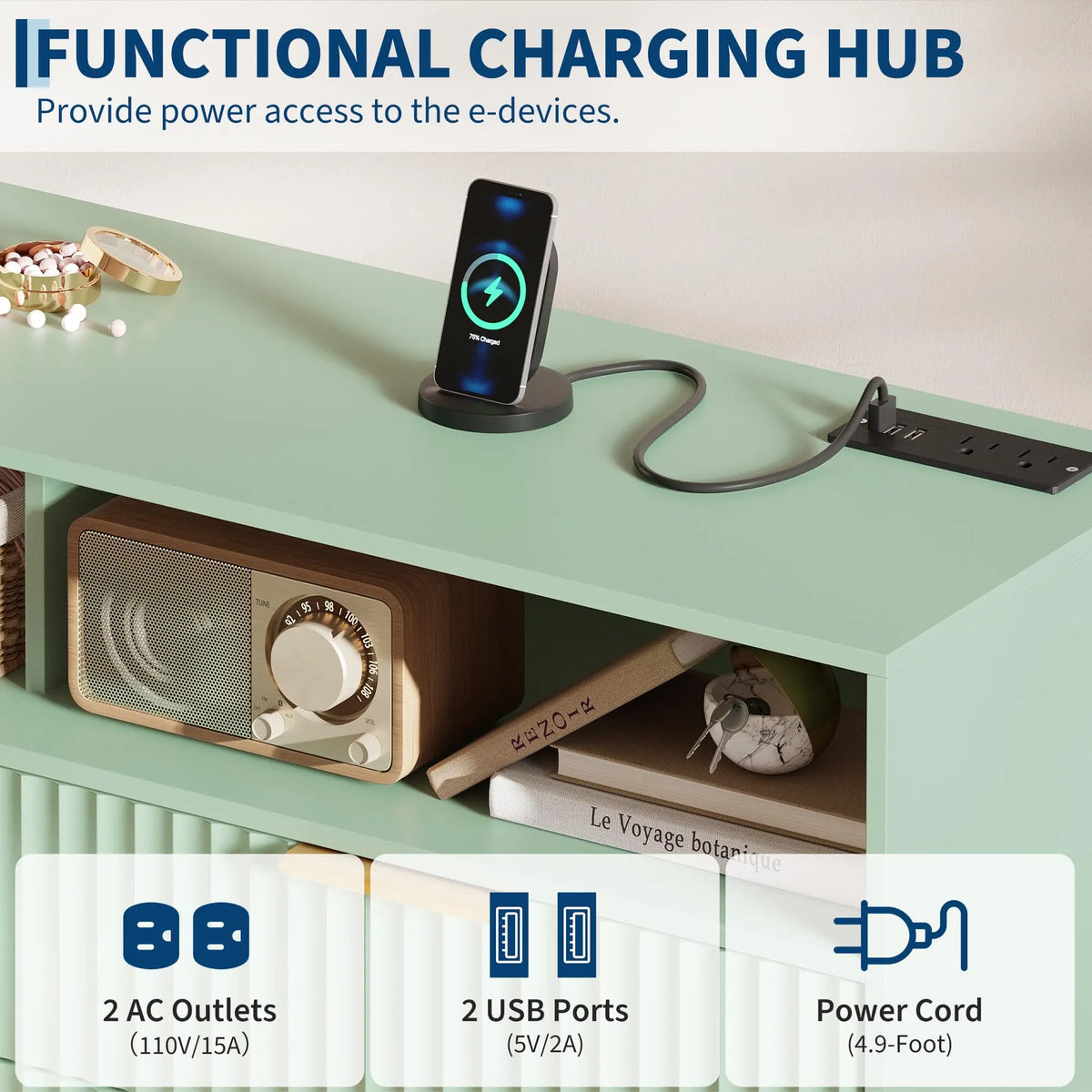 GAOMON Fluted Wood Dresser With LED Lights And USB Charging