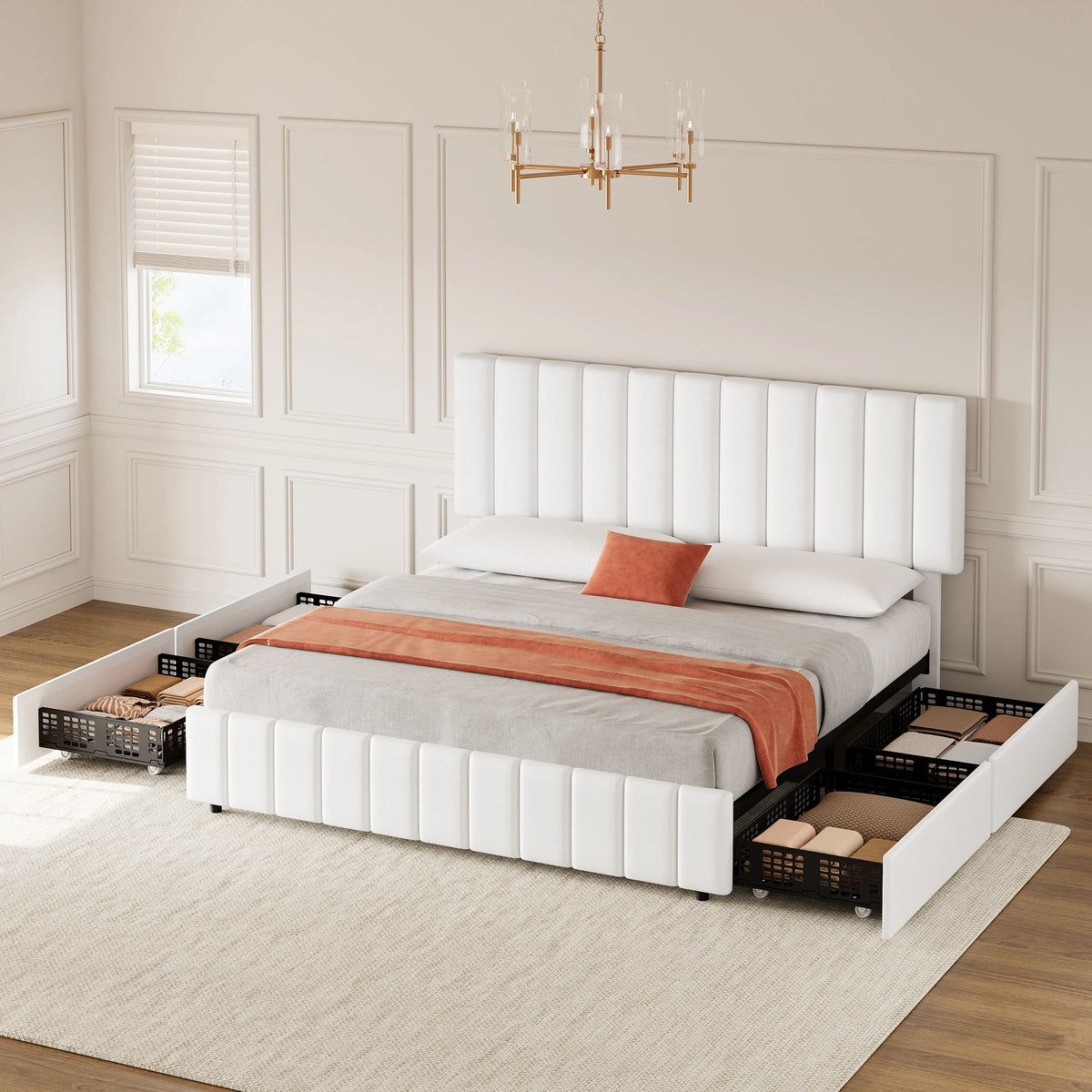 GAOMON Upholstered Platform Bed With Storage Drawers And Adjustable Headboard