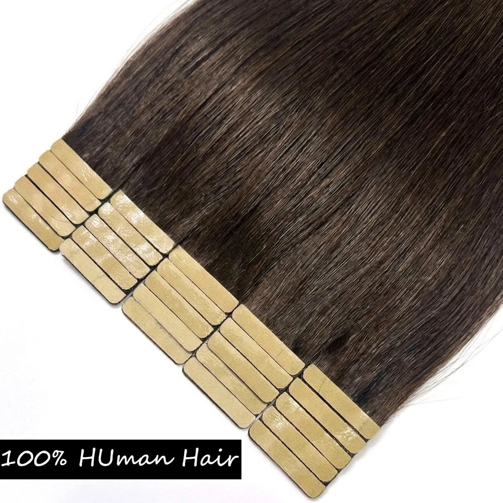 100% Human Hair Tape In Extensions 20 Inch Invisible Seamless PU Skin Weft No Weft Raw Hair Extensions Natural Black Color Adhesive Tape Ins Hair Extension For Women