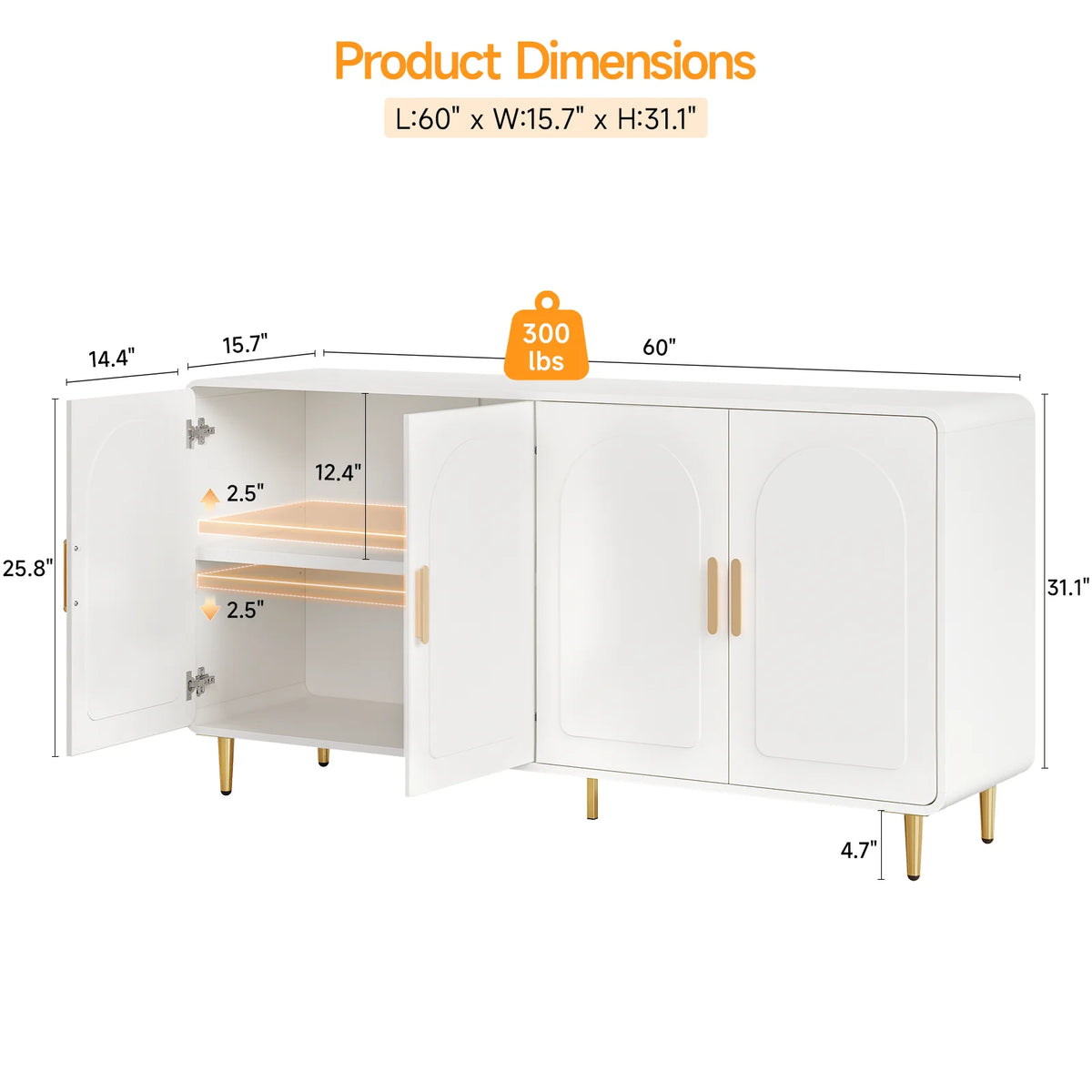 ONBRILL Modern Sideboard Buffet Cabinet With Storage And Adjustable Shelves