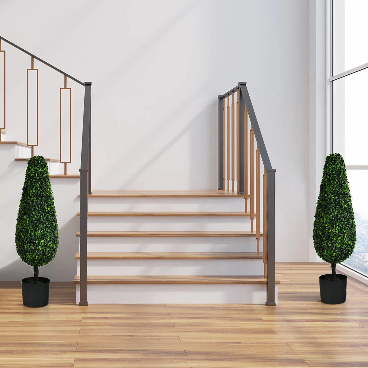 2 Pack 3FT Artificial Tower Topiary Tree UV Resistant Indoor Outdoor