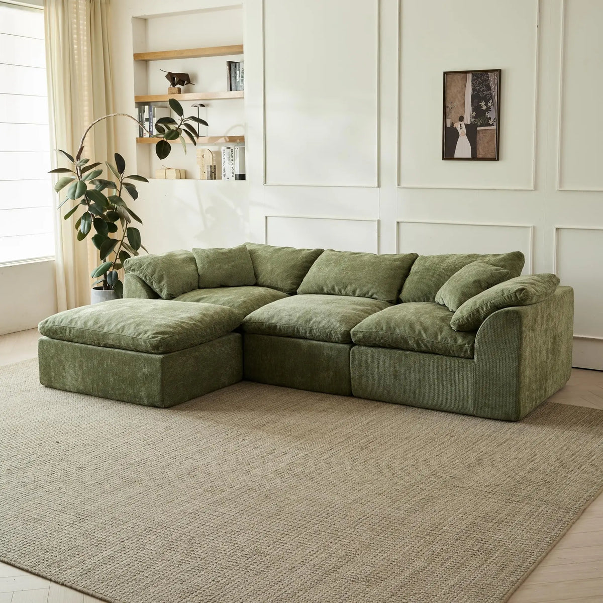 Yeflixvrau Modern Chenille Modular Sectional Sofa With Ottoman