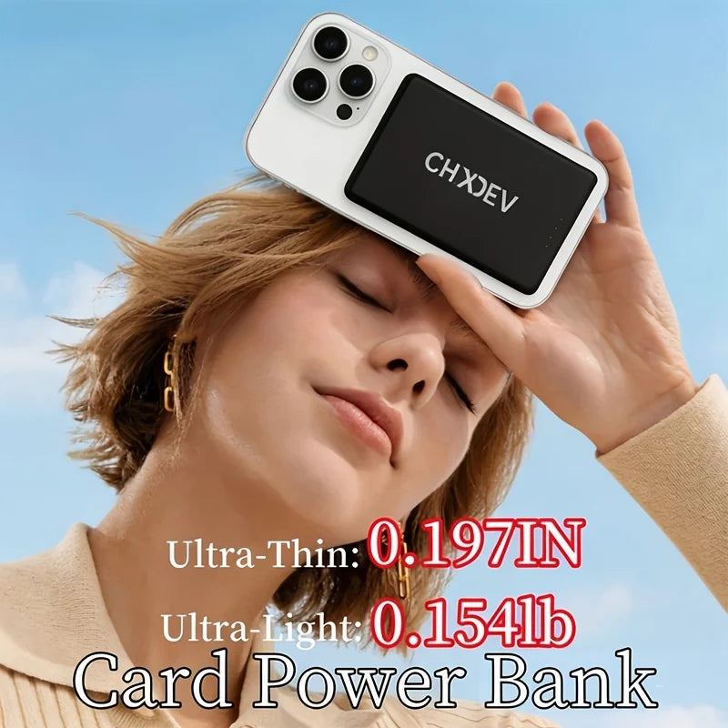 10000/5000mAh Portable Power Bank, Wireless Charger, Ultra-thin Power Bank, Phone Charger, Fast Charging, Built-in Type-C Dual Output Cable, Compatible with All Type-C Charging Phones, Holiday Gift, Black