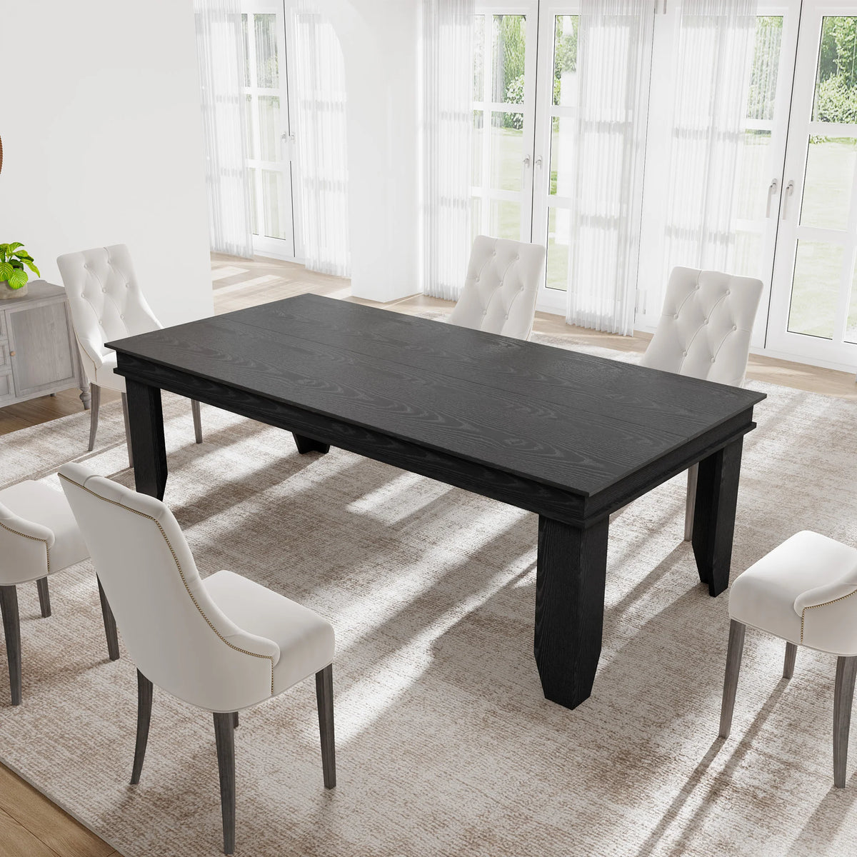 Farmhouse Rectangular Wood Dining Table With Sturdy Frame