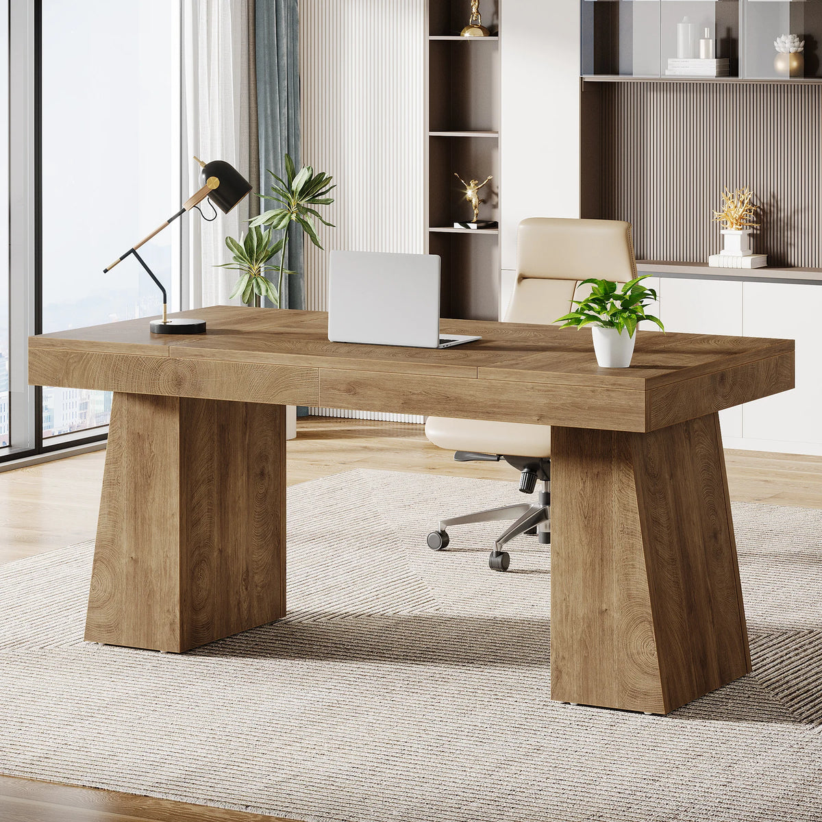 Tribesigns 55-Inch Executive Desk Double Pedestal Modern Wood Office Desk