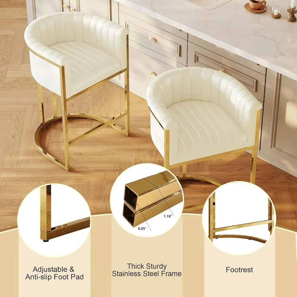 Upholstered Barrel Counter Stools Set of 3 with Arms and Backrests