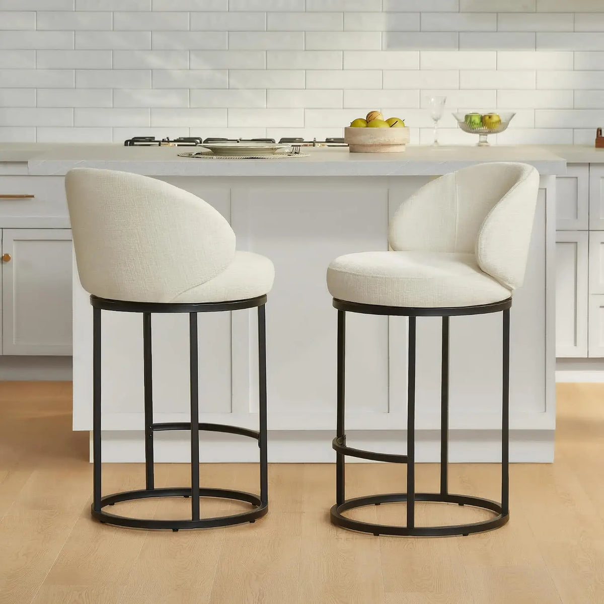Swivel Bar Stools Set of 2 With Upholstered Backrests