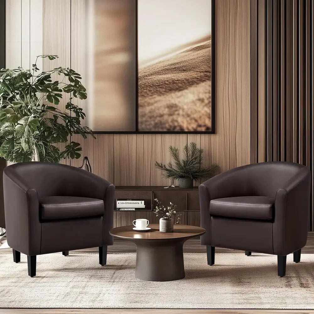 PU Leather Accent Chairs, ern Barrel Chairs Side Chairs, Comy Club Chairs with Sot Padded, 2 Chairs or Living Room/Bedroom/Readi