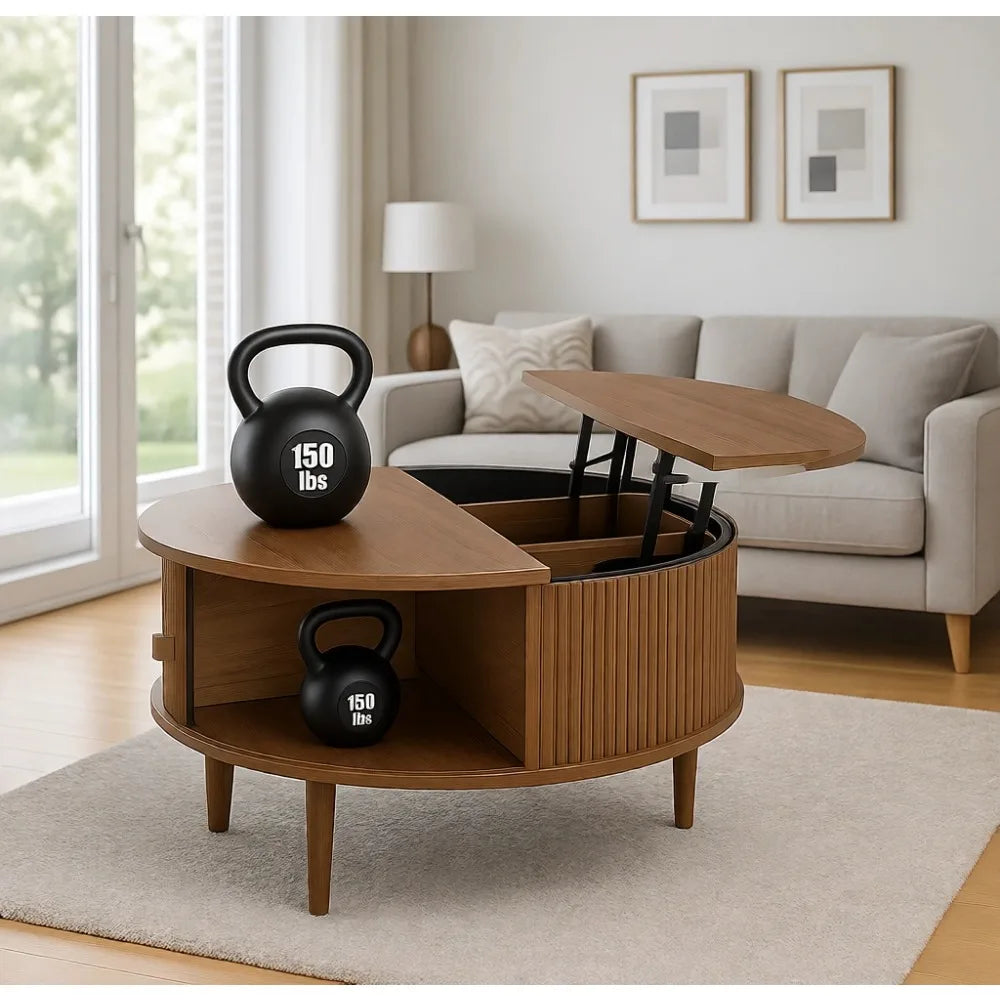 Mid Century Modern Coffee Table With Hidden Storage Sliding Door