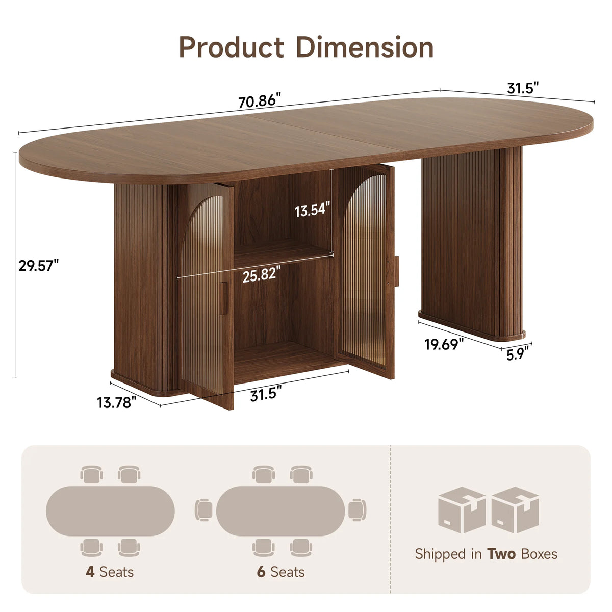 ONBRILL Modern Oval Dining Table With Storage And LED Lighting