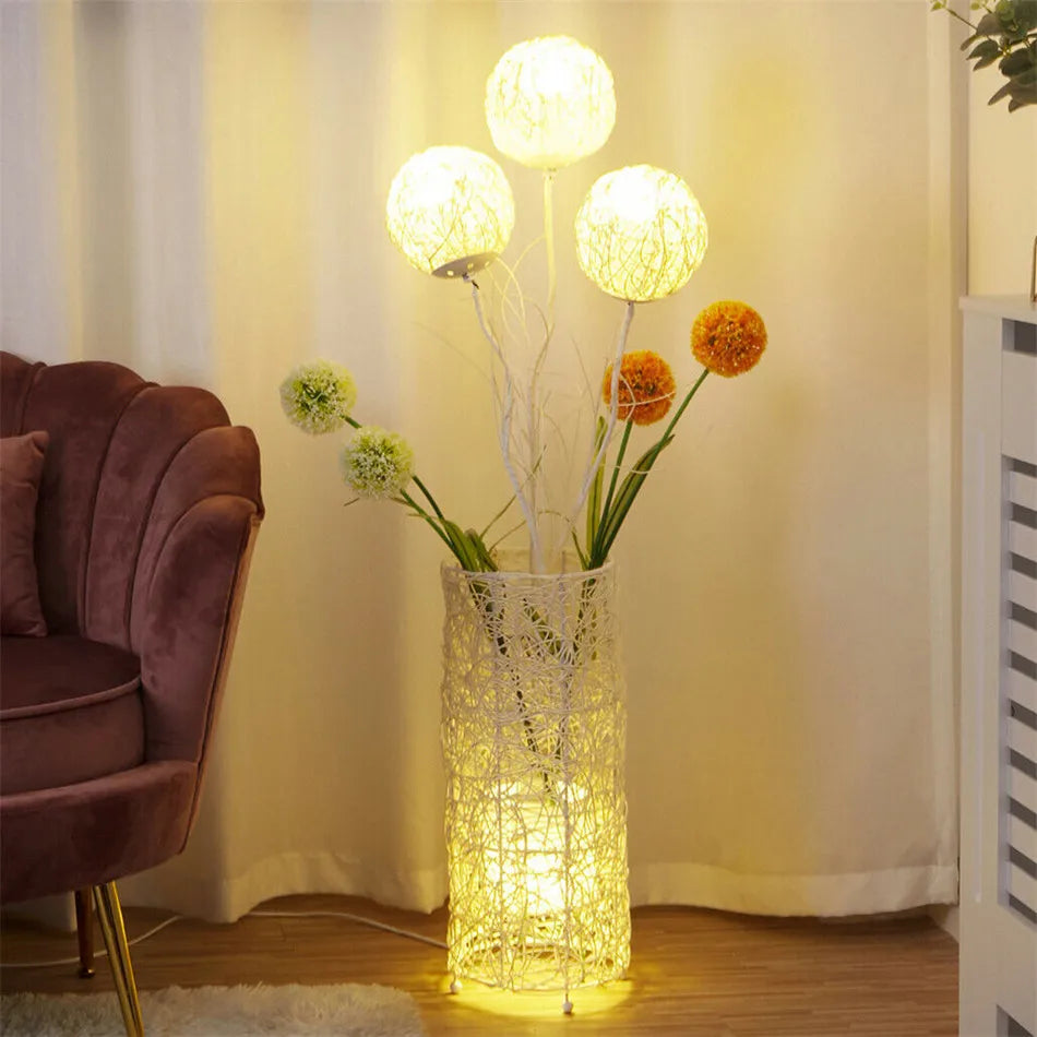 LUVODI Modern Rattan Floor Lamp Tall Standing Decorative Lighting for Living Room Bedroom Home Decor