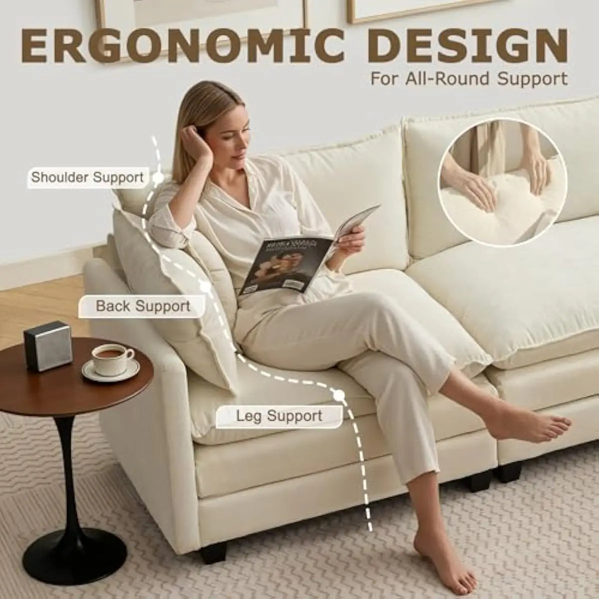 Modern L Shaped Modular Sectional Sofa With Washable Chenille Covers