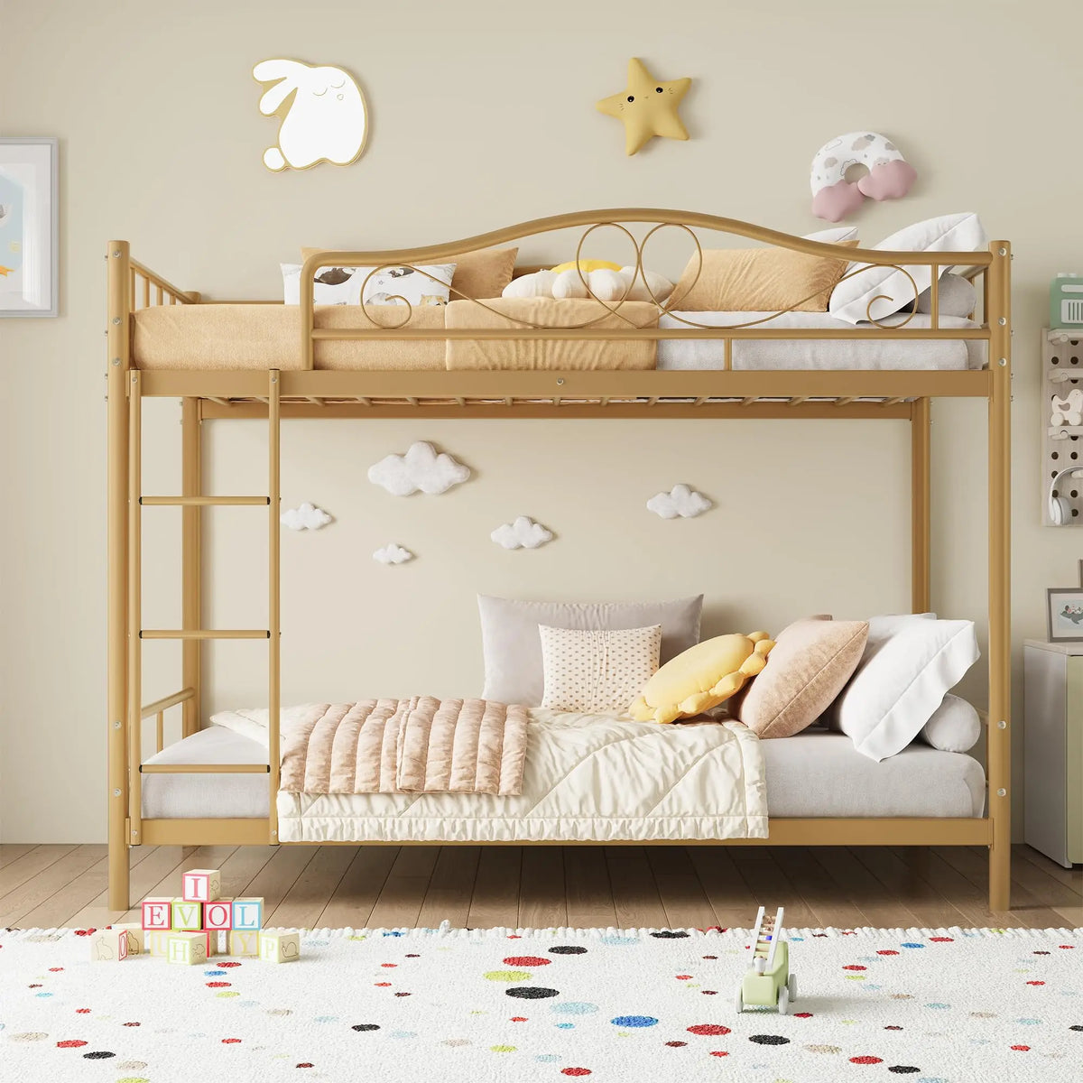 GarveeLife Twin Over Twin Metal Bunk Bed With Guardrail And Ladder