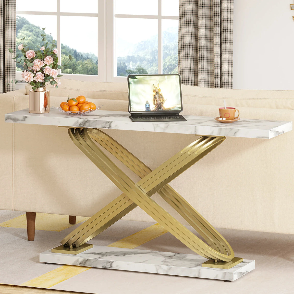 Tribesigns Modern Faux Marble Entryway Console Table for Sofa