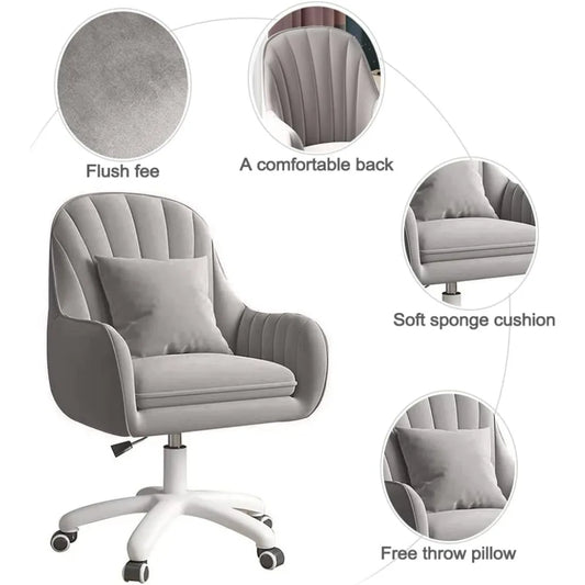 Soft Velvet Vanity Desk Chair with Pillow Swivel Rolling Computer Chair Home Office Accent Task Chair fo Girls Women Living Room