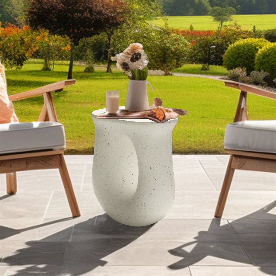 LUVODI Modern U-Shaped Geometric Concrete Accent Table Lightweight Garden Stool Decorative Side Table for Indoor And Outdoor Use