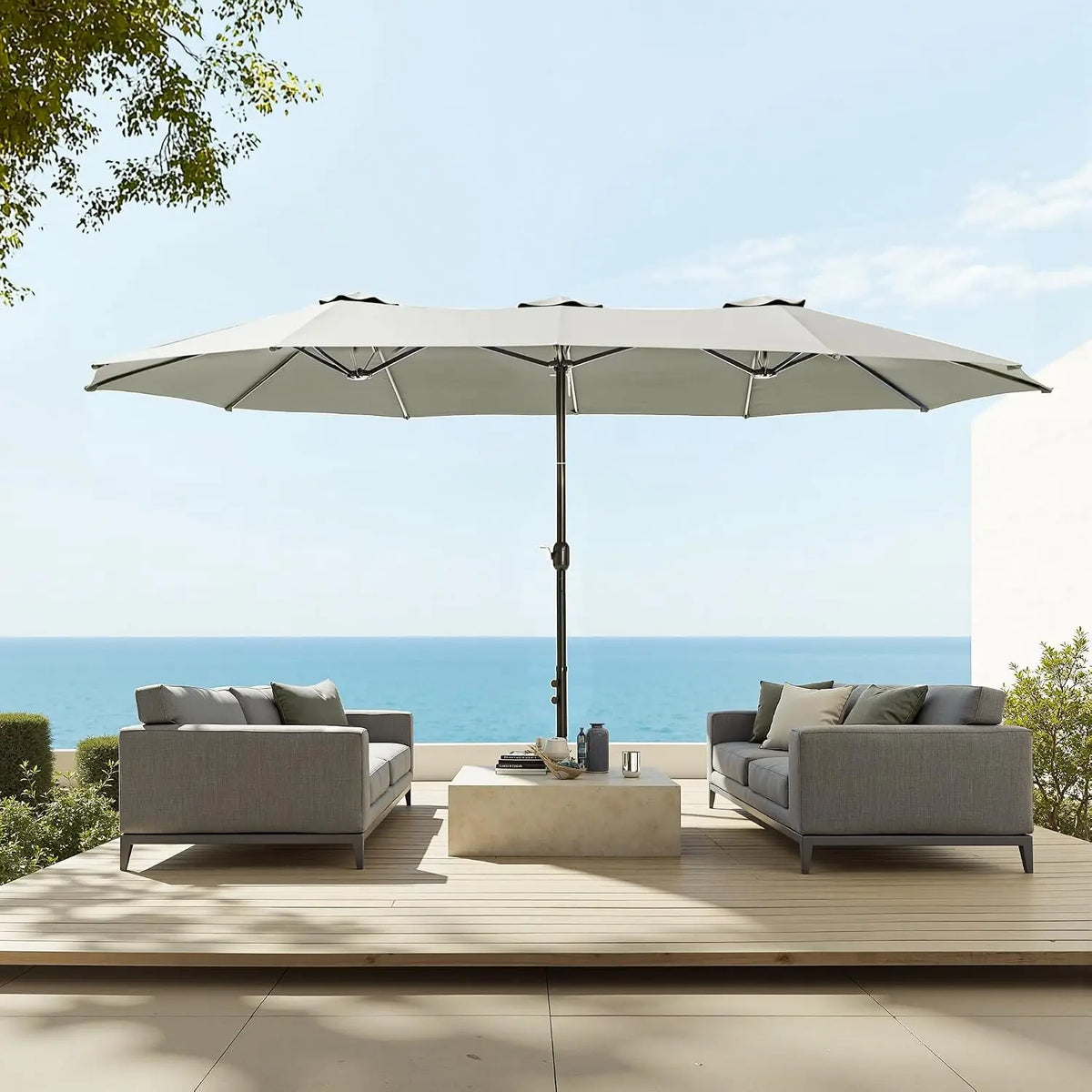 Rectangular Market Patio Umbrella Stainless Steel Frame Heavy Duty Base Included
