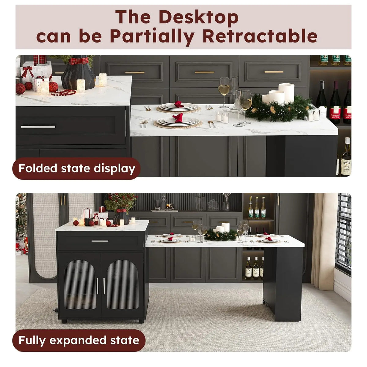 Expandable Kitchen Island Cart With Usb Ports And Power Outlet