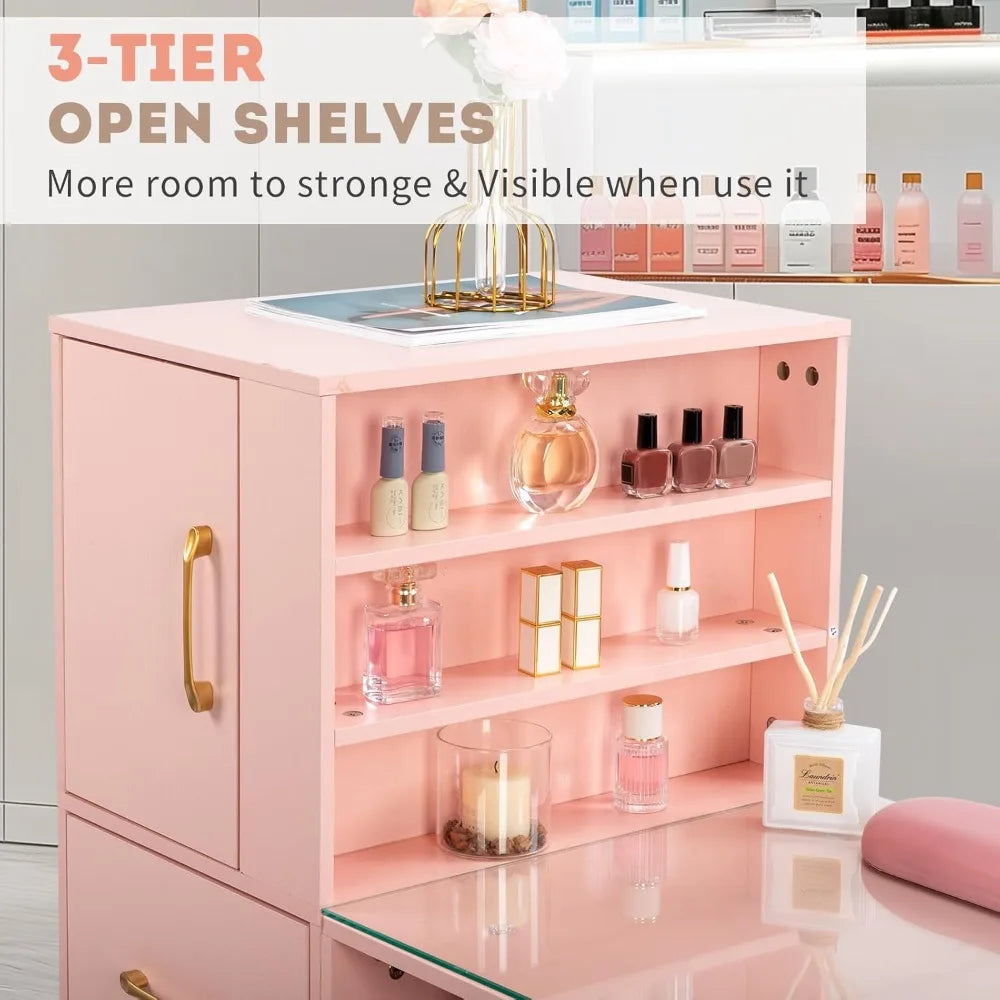 USA Shipping Manicure Table Nail Desk with Glass Top and Wrist Rest, Nail Station, Beauty Salon Nail Supplies