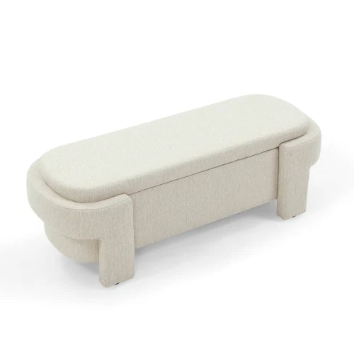 Linen Fabric Upholstered Bench with Large Storage Space for the Living Room, Entryway and Bedroom,Beige