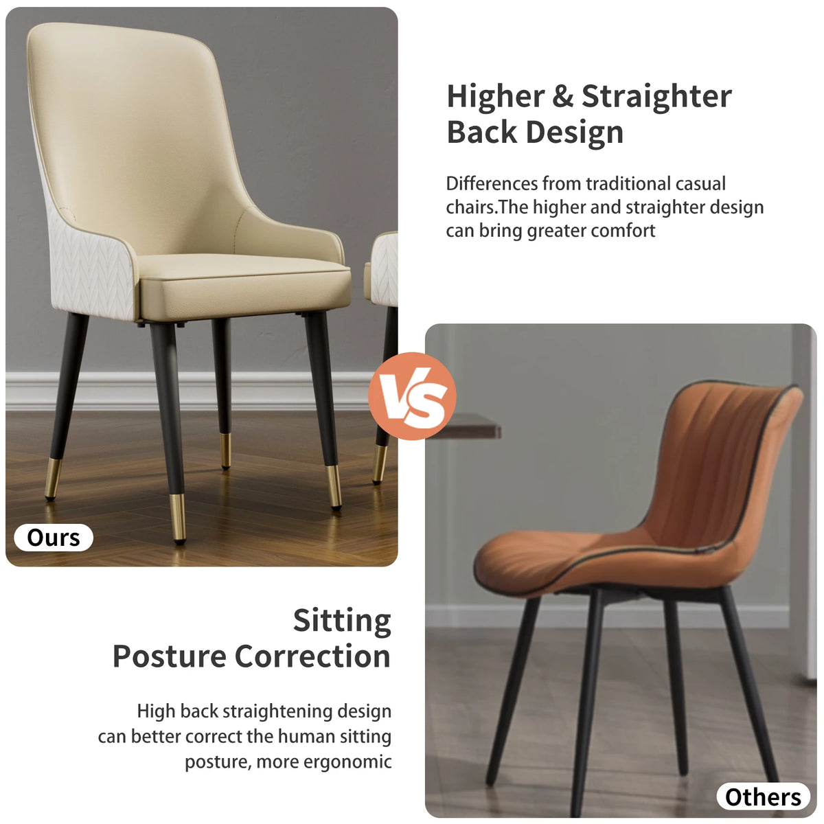 Modern PU Leather Dining Chairs Set Tufted Lion Head Ring