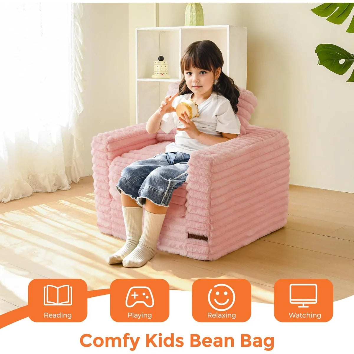 XIUWO Kids Bean Bag Chair With Pillows Faux Fur Comfort