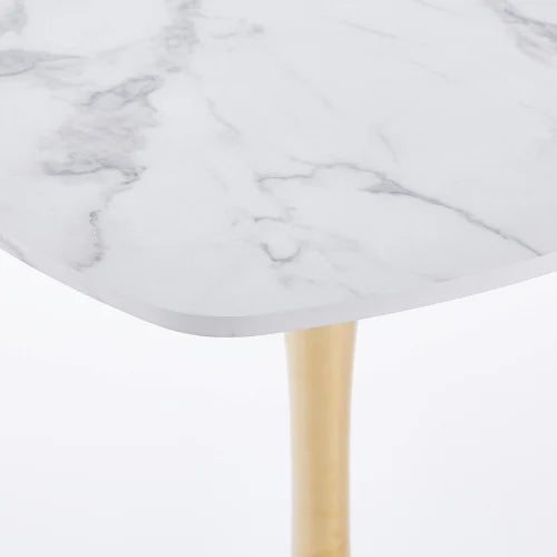 31.5" Square Tulip Dining Table - Modern Mid-Century, White MDF Top & Golden Metal Base for 2-4, Living Room Apartment