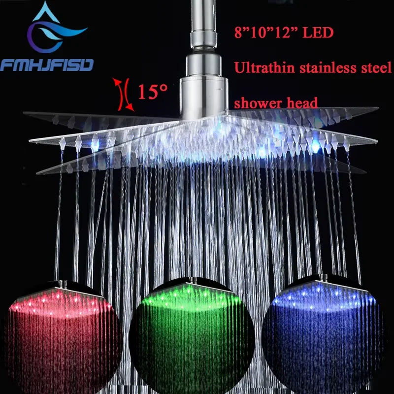 FMHJFISD LED Stainless Steel Rainfall Shower Head Water Saving