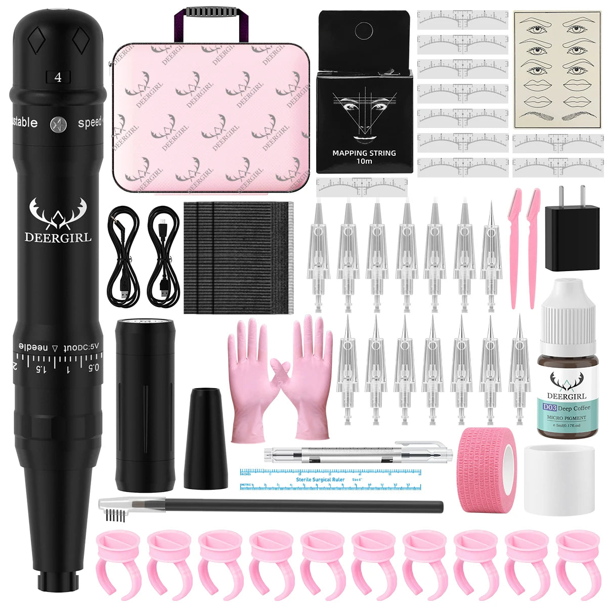 Wireless Permanent Makeup Machine Kit Eyebrow Tattoo Ink 15 Needles