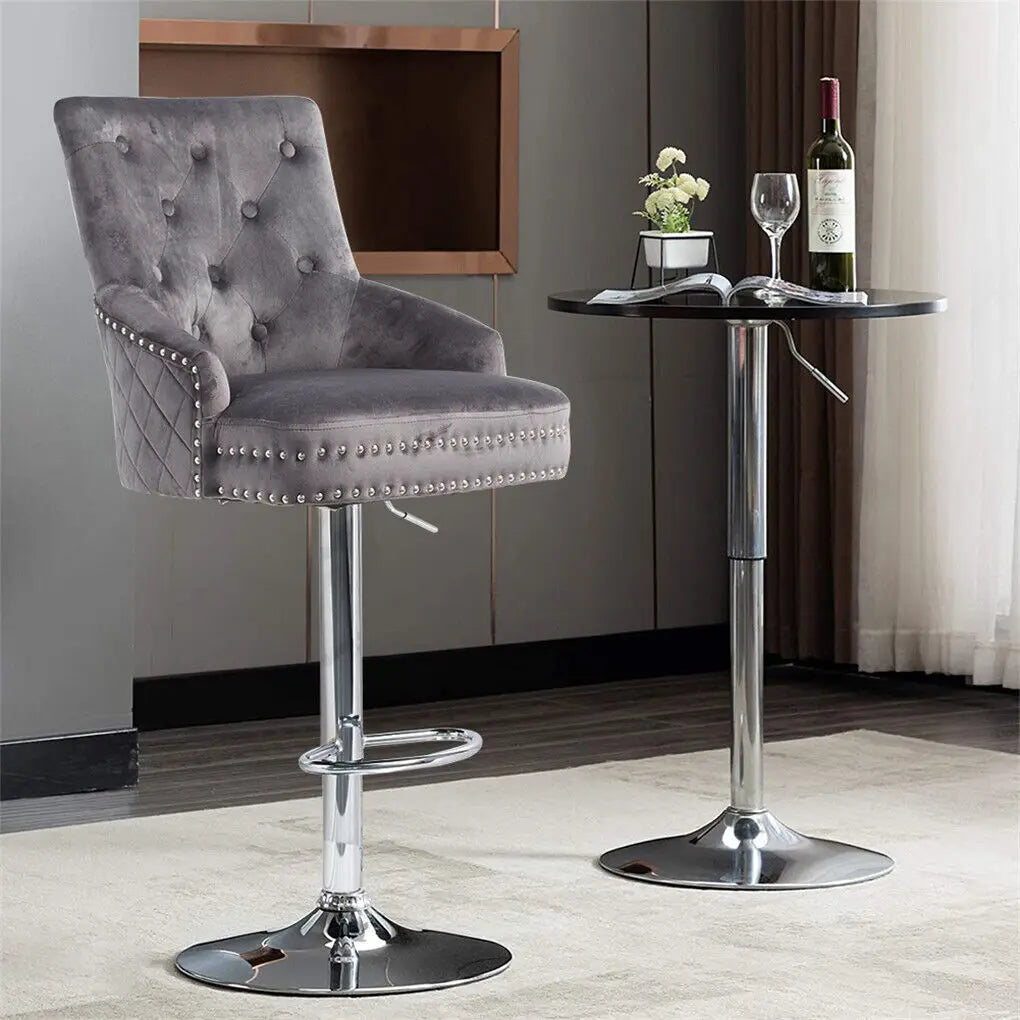 Luxury Velvet Swivel Bar Stools with Lion Knocker Upholstered Bar Dining Chairs for Home Bar Table