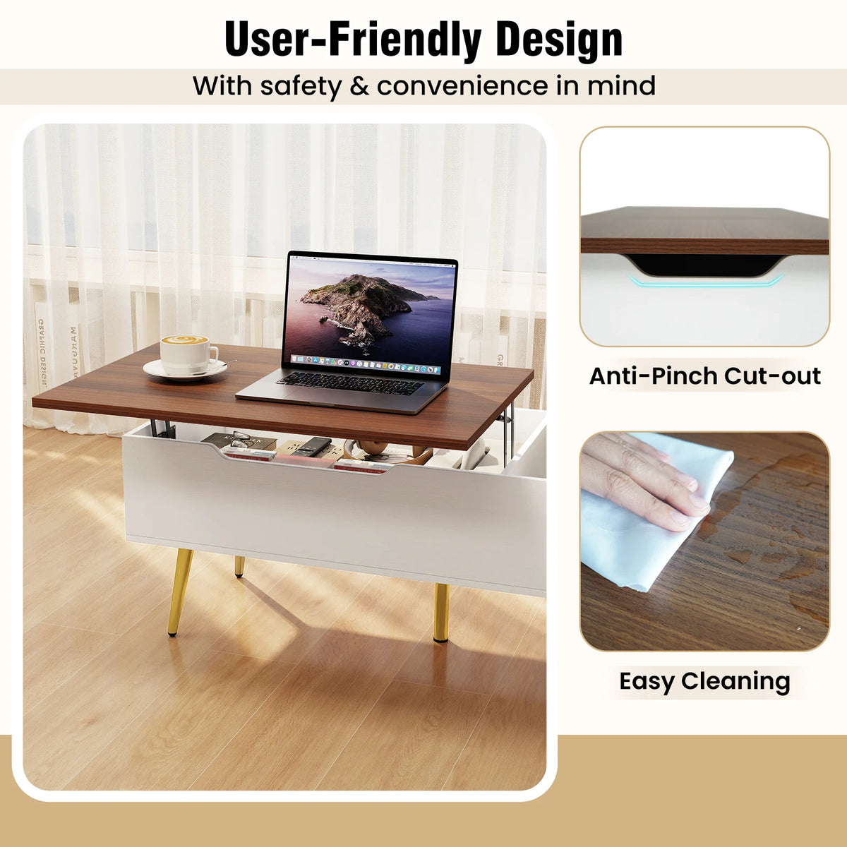 HOMASIS Lift Top Coffee Table With Split Top And Hidden Compartments