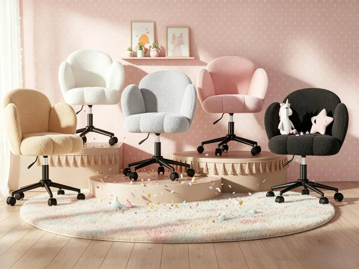 EnHomee Petal Vanity Chair with Wheels, Aesthetic Height Adjustable 360°Swivel Desk Chair, 3.5" Thick Comfy Backrest Task Chair for Bedroom Living Room